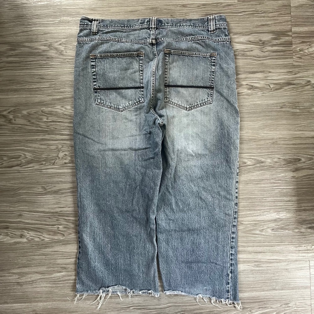 Anchor Blue Easy Fit Light Wash Distressed Raw Hem Jeans Mens 40x25.5